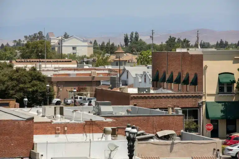 Clovis California downtown buildings with historic brick architecture representing tenant rights legal services and housing protection.
