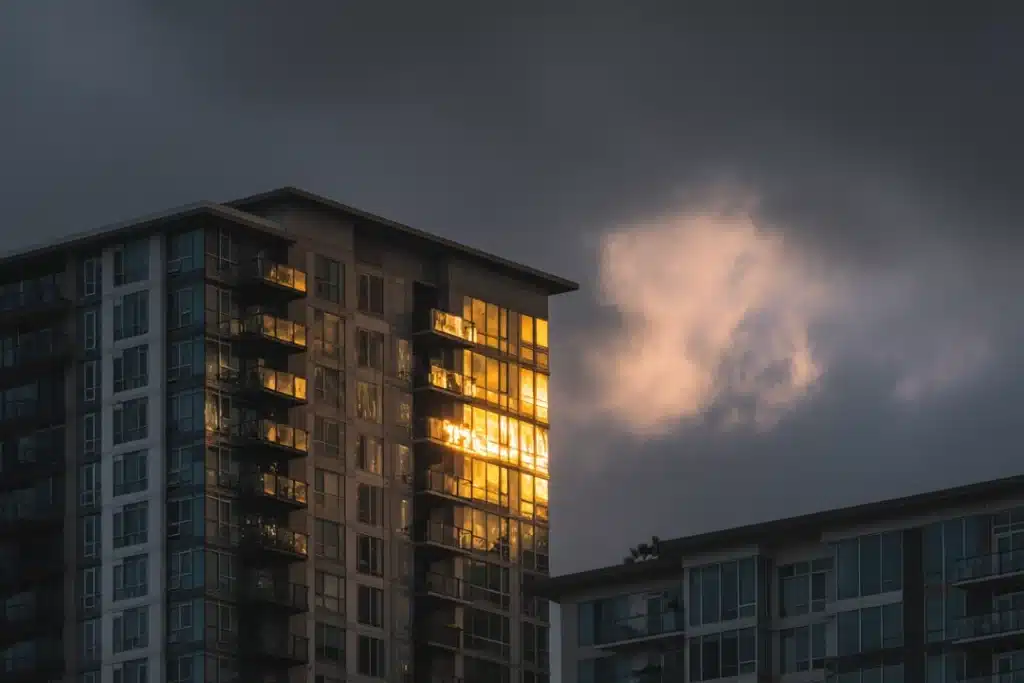 Apartment building at sunset symbolizing renters facing eviction and seeking legal protection from tenant rights attorneys.