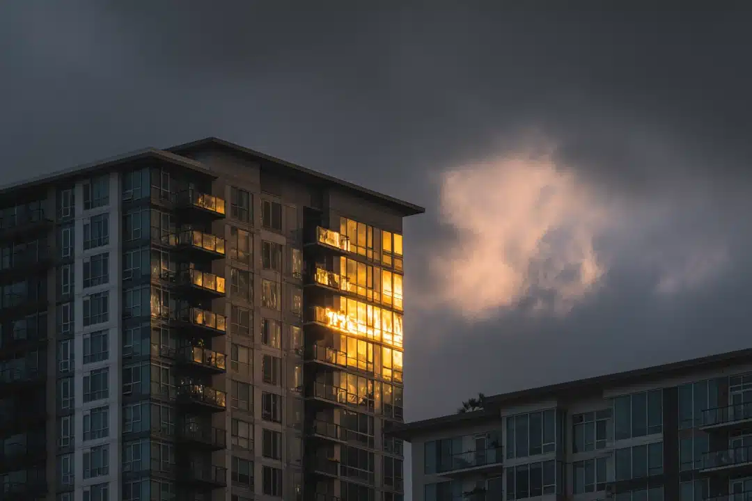 Apartment building at sunset symbolizing renters facing eviction and seeking legal protection from tenant rights attorneys.
